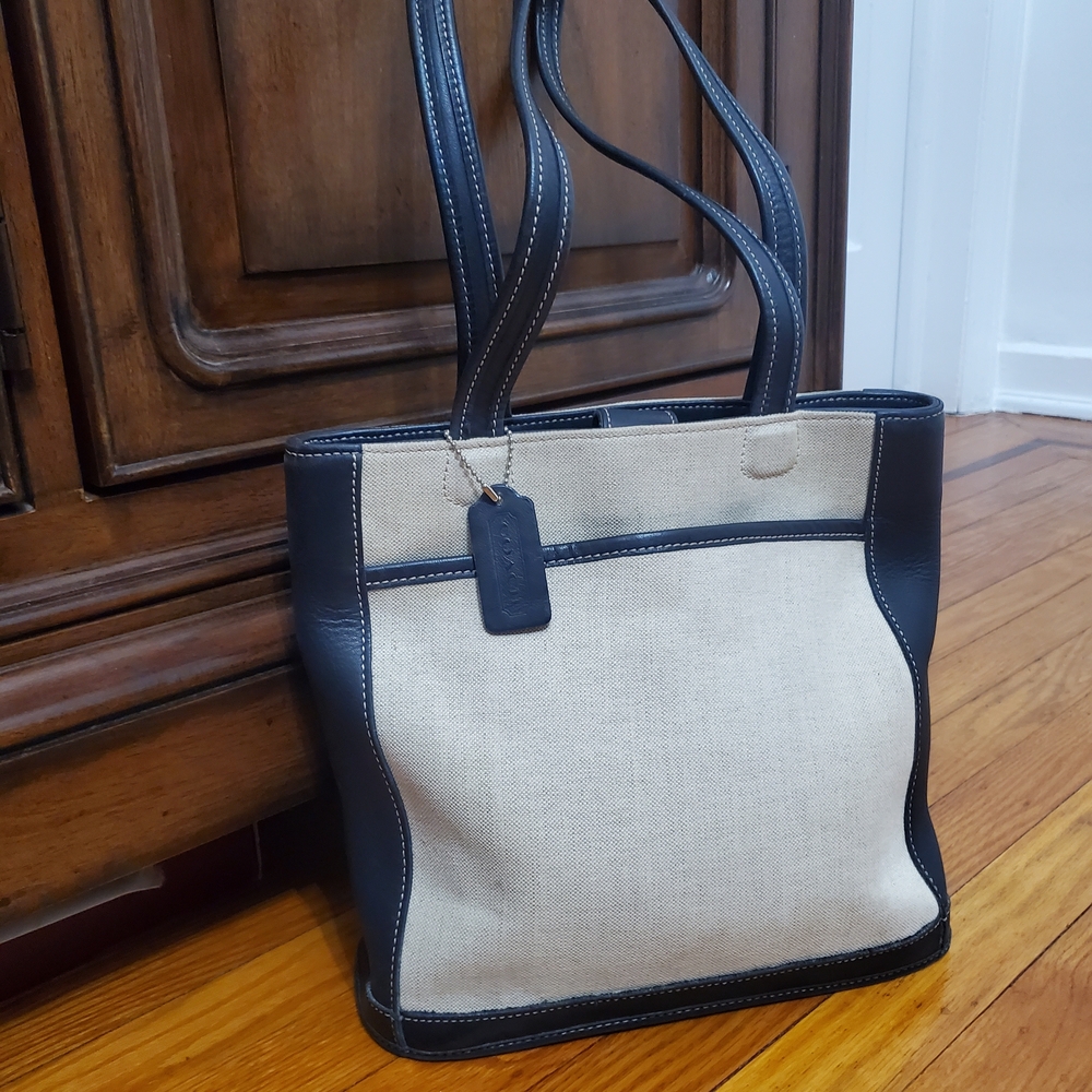 Y2k Coach Black and Tan Canvass  Tote Shoulder Bag